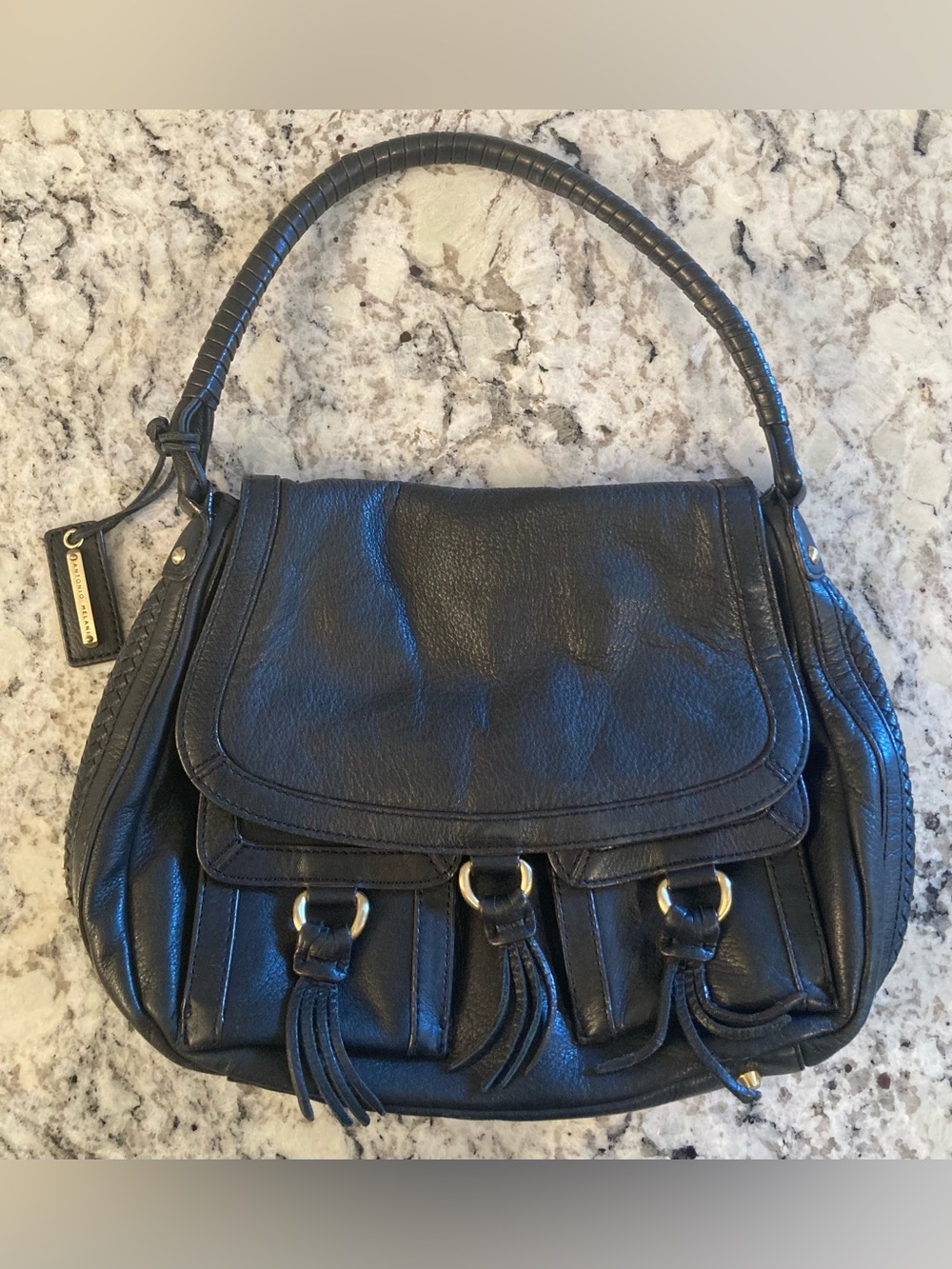 Antonio Melani Pebbled Leather Black Hobo Shoulder Bag